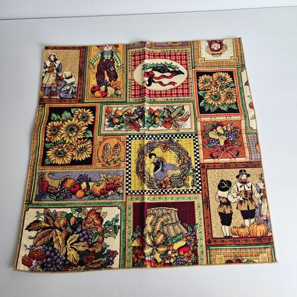 Vtg Harvest Napkins Set of 6 Cloth Vibrant Fall Festive Patchwork Thanksgiving - Picture 1 of 11